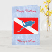 スキューバダイバーダイバーダウン誕生日カード カード (黄色い花)