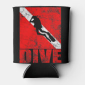 スキューバダイバーダウンフラッグヴィンテージダイビングギア 缶クーラー (正面)