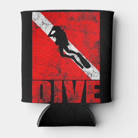 スキューバダイバーダウンフラッグヴィンテージダイビングギア 缶クーラー (正面)