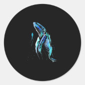 スキューバダイバーハンプバックホエールスイミングダイビングギフト ラウンドシール (正面)