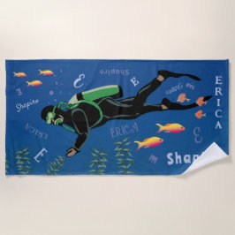 スキューバダイバーパーソナライズされた ビーチタオル