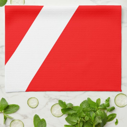 スキューバダイバー国旗の赤い対角線潜航シンボル キッチンタオル (折り畳み)