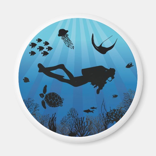 スキューバダイバー海洋生物水中 マグネット (正面)