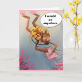 「スキューバダイバー」どこにでも行**ハッピーバースデー** カード (黄色い花)