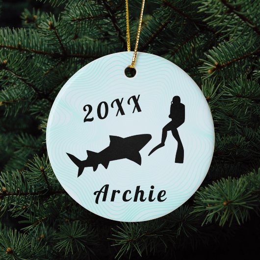 スキューバダイバー&シャーク海海水中ダイビング セラミックオーナメント