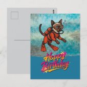 スキューバダイバー ダイビング猫 ハッピーバースデー ポストカード (正面/裏面)