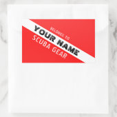 スキューバダイバー。パーソナルスキューバギア。名前の赤フラグ 長方形シール (バッグ)