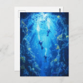 スキューバダイバー、水中シーン ポストカード (正面/裏面)