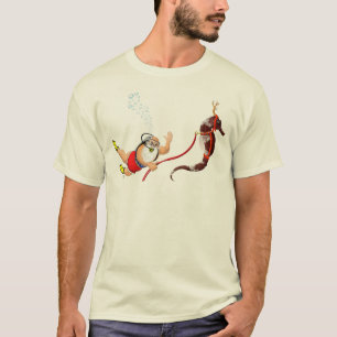スキューバダイビングサンタ及びタツノオトシゴのTシャツ Tシャツ