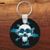 スキューバダイビングスカルアンドシャークグラフィックデザイン キーホルダー (正面)