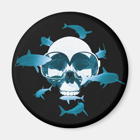 スキューバダイビングスカルアンドシャークグラフィックデザイン マグネット (正面)