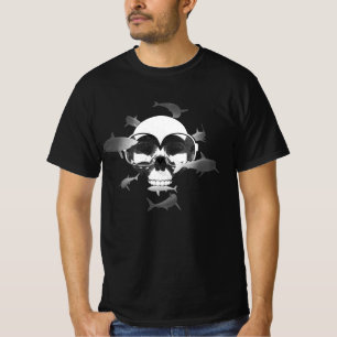 スキューバダイビングスカルアンドシャークグラフィックデザイン Tシャツ