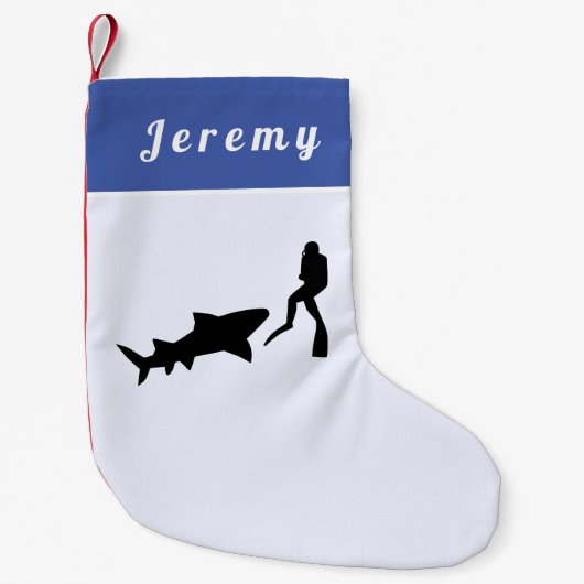 スキューバダイビングテーマダイバー&シャークシーカラー名 スモールクリスマスストッキング (正面)