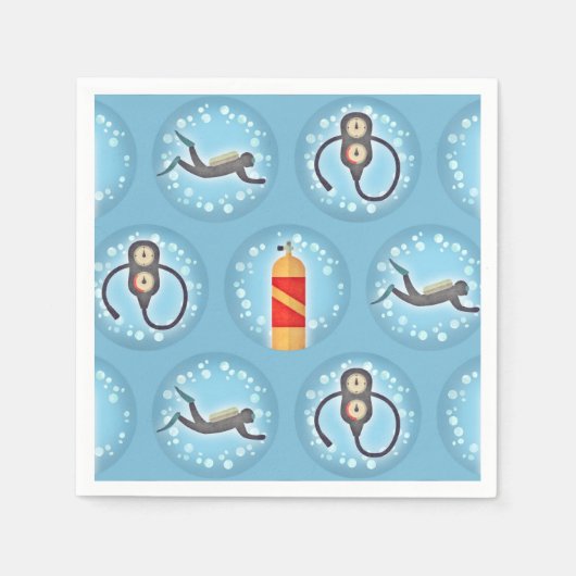 スキューバダイビングパターン – かわいいスキューバテーマ スタンダードカクテルナプキン (正面)