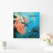 スキューバダイビングパーソナライズされた スクエア壁時計 (ホーム)