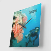 スキューバダイビングパーソナライズされた スクエア壁時計 (傾斜)