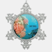 スキューバダイビングパーソナライズされた スノーフレークピューターオーナメント (正面)