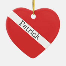 スキューバダイビングロゴ – ダイバーズ赤いハート旗 セラミックオーナメント