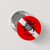 スキューバダイビング国旗とウミガメカスタム 缶バッジ (正面&裏面)