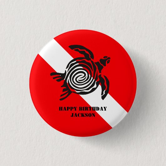 スキューバダイビング国旗とウミガメカスタム 缶バッジ (正面)