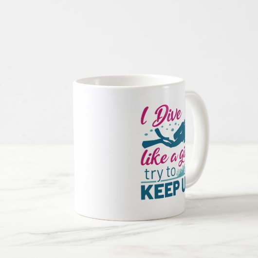 スキューバダイビング女の子のように飛び保込む コーヒーマグカップ (正面右)