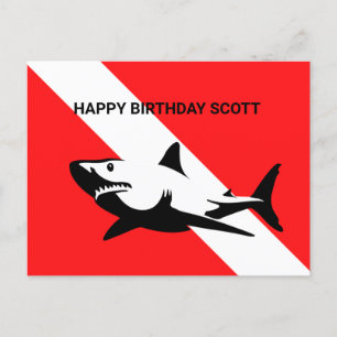 スキューバダイビング旗とシャーク誕生日 ポストカード
