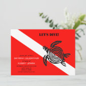 スキューバダイビング旗とシータートルフォト誕生日 招待状 (スタンド正面)