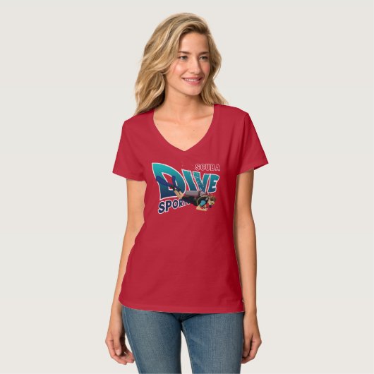 スキューバダイビング |女性のVネック Tシャツ (正面フル)