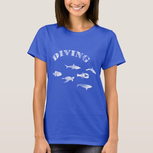 スキューバダイビング、水泳の魚。 海洋生物、魚 Tシャツ (正面)