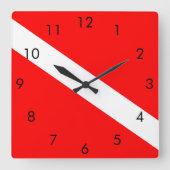 スキューバダイブ国旗 スクエア壁時計 (正面)