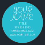 スキューバブルーフリーハンドシンプル ラウンドシール<br><div class="desc">クールエレガントミニマルデザイン青と白</div>