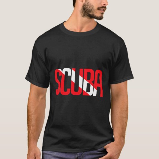 スキューバマスターダイバーダウンフラッグアクアルンダイビング Tシャツ (正面)