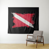 スキューバ国旗、ブラシストローク、ダイバーダウン、ダイビング国旗 タペストリー (インサイチュ(横))