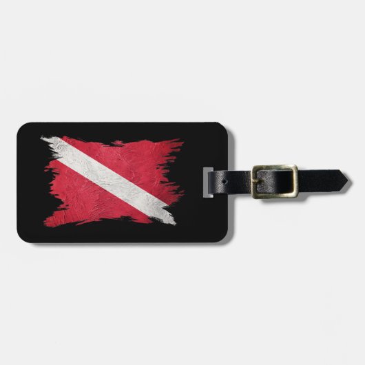 スキューバ国旗、ブラシストローク、ダイバーダウン、ダイビング国旗 ラゲッジタグ (正面横)