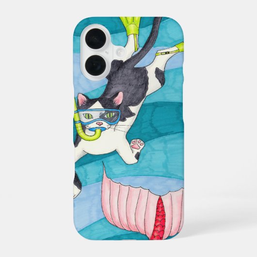 スキューバ子猫電話ケース iPhone 16ケース (裏面)