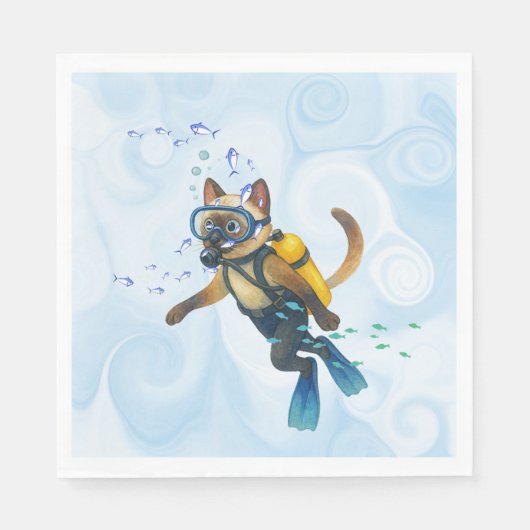 スキューバ猫がダイビング 水中 スタンダードランチョンナプキン (正面)