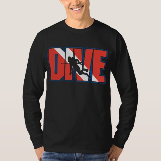 スキューバ飛び込みの黒の長袖のTシャツ Tシャツ (正面)