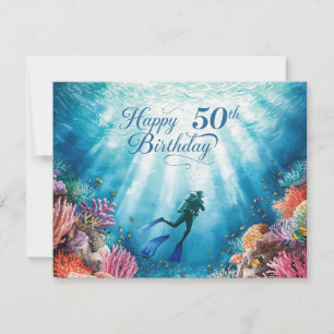 スキューバ 50歳の誕生日 水中の誕生日カード カード
