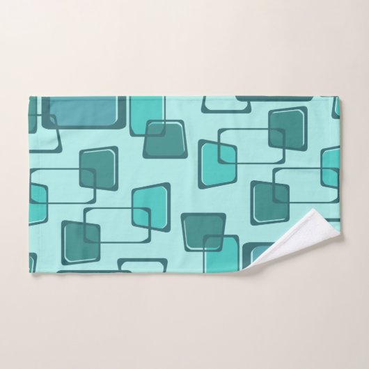 スキュー正方形ミッドセンチュリーターコイズ バスタオルセット (ハンドタオル)