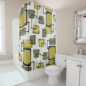 スキュー正方形ミッドセンチュリーパターン文字 シャワーカーテン (インサイチュ)