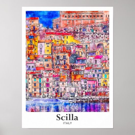 スキライタリア旅行水色手描き ポスター (正面)