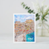 スキライタリア有名な旅行プレイスウォーターカラースケッチ ポストカード (スタンド正面)