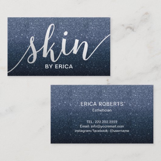スキンケアのエレガントな濃紺のグリッターのエステティシャン 名刺 (正面/裏面)
