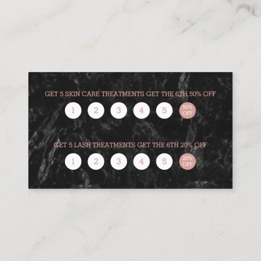 スキンケアの鞭のばら色の金ゴールドの原稿の黒の大理石 ロイヤリティカード (裏面)