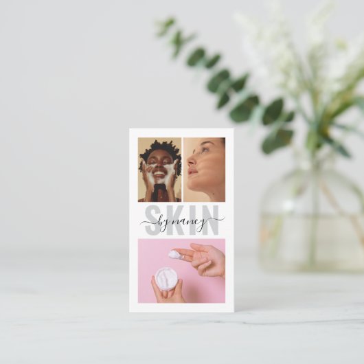 スキンケアはっきりしたタイポグラフィフォトコラージュQrコード 名刺 (スタンド正面)
