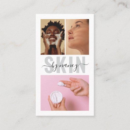 スキンケアはっきりしたタイポグラフィフォトコラージュQrコード 名刺 (正面)