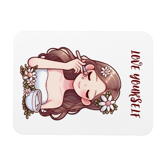 スキンケアを適用する女の子が自分自身を愛 マグネット (横)