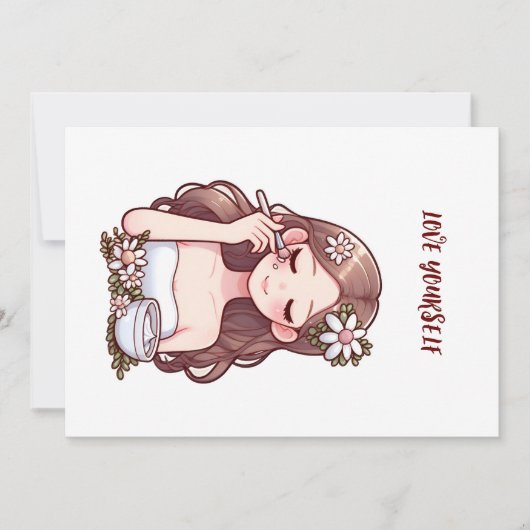 スキンケアを適用する女の子が自分自身を愛 招待状 (正面)