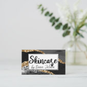 スキンケアアポイントメントリマインダーブラック金ゴールド大理石 名刺 (スタンド正面)