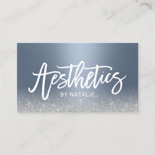 スキンケアエステティシャンほこりっぽいブルーシルバーエステ 名刺 (正面)